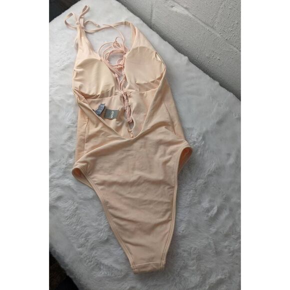 Aerie Woman One Piece Swimsuit Pale Peach with Sparkles Lace Up Size S Small NWT - Picture 2 of 7